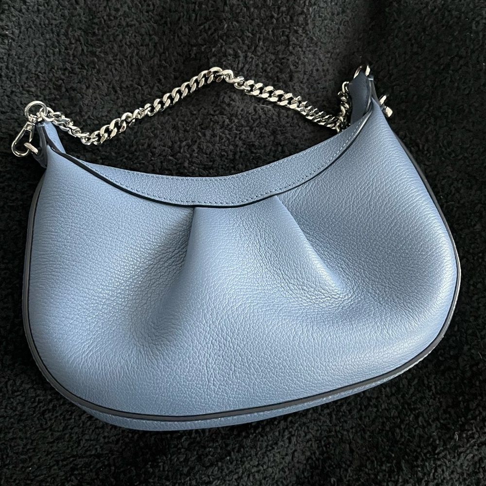 Authentic Stuart Weitzman Stellar Crescent Bag in Blue Steel - Picture 6 of 16